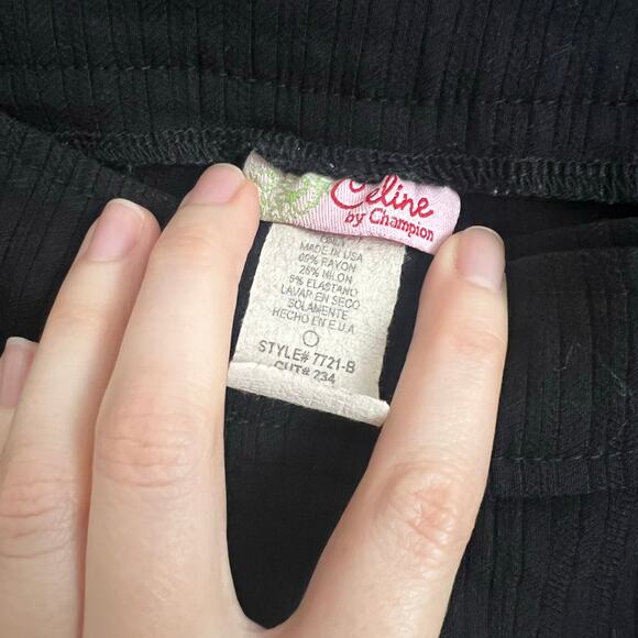 Celine By Champion Black Slacks Women Stretch Crop Pants Straight Leg Ribbed - Picture 4 of 6